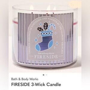 NIB Bath & Body Works “Fireside” 3-Wick Candle w Decorative Metal Lid.